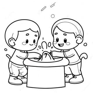 Cute Kids Washing Hands Coloring Page 25516-23493