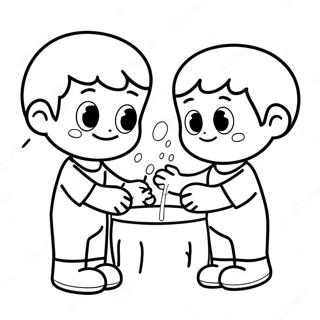 Cute Kids Washing Hands Coloring Page 25516-23494