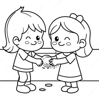 Cute Kids Washing Hands Coloring Page 25516-23495