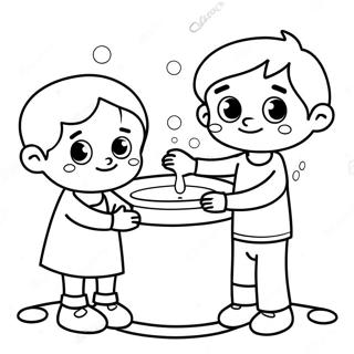 Cute Kids Washing Hands Coloring Page 25516 23496
