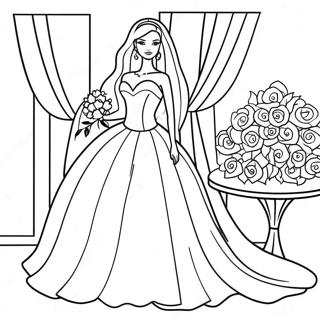 Elegant Wedding Barbie In Dress Coloring Page 25566-23345