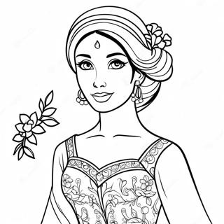 Jasmine In A Beautiful Dress Coloring Page 25707-23640