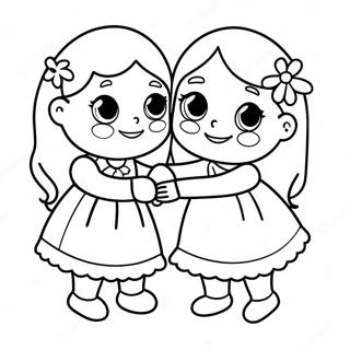 Cute Sisters Playing Together Coloring Page 25737-23662