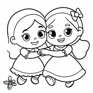 Cute Sisters Playing Together Coloring Page 25737-23663