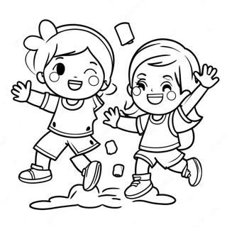 Happy Kids Playing Joyfully Coloring Page 25787-23701