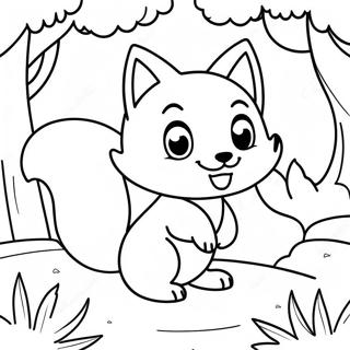 Cute Kitsune Playing In The Forest Coloring Page 25907-23797