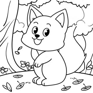 Cute Kitsune Playing In The Forest Coloring Page 25907-23798