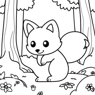 Cute Kitsune Playing In The Forest Coloring Page 25907-23800