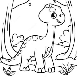 Cute Brachiosaurus In A Forest Coloring Page 26007-23877