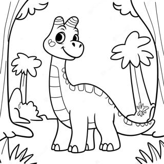 Cute Brachiosaurus In A Forest Coloring Page 26007-23878