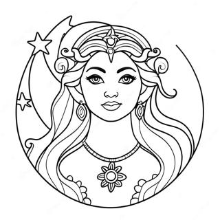 Elegant Moon Goddess With Stars Coloring Page 26087-23942