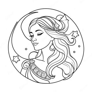 Elegant Moon Goddess With Stars Coloring Page 26087-23944