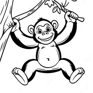 Playful Chimpanzee Swinging From Tree Coloring Page 26097-23949