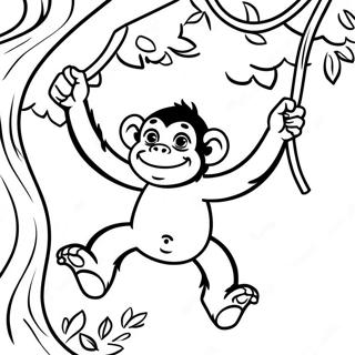 Playful Chimpanzee Swinging From Tree Coloring Page 26097-23950