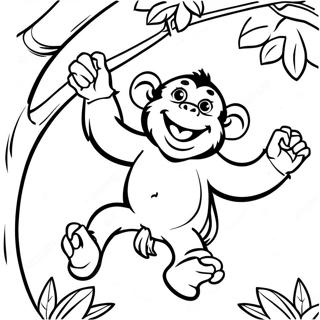 Playful Chimpanzee Swinging From Tree Coloring Page 26097-23952