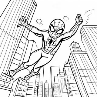 Spider Man Swinging Through City Coloring Page 26117-23966