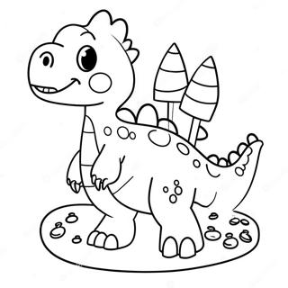 Cute Dinosaur Birthday Cake Coloring Page 26363-24151