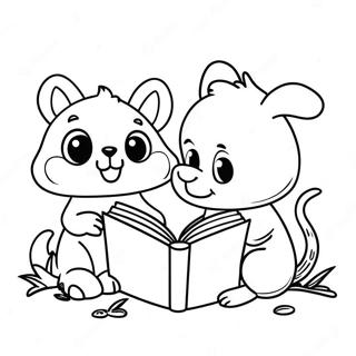 Cute Animals Reading Coloring Page 26423-24198