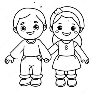 Happy Little People Holding Hands Coloring Page 26523-24277