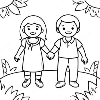 Happy Little People Holding Hands Coloring Page 26523-24279