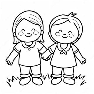 Happy Little People Holding Hands Coloring Page 26523-24280