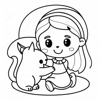 Girl With Playful Cat Coloring Page 26703-24421