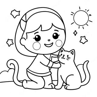 Girl With Playful Cat Coloring Page 26703-24423