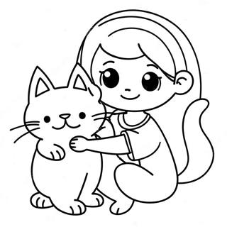 Girl With Playful Cat Coloring Page 26703-24424