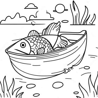 Bass Fishing Scene With A Beautiful Sunset Coloring Page 26862-24548