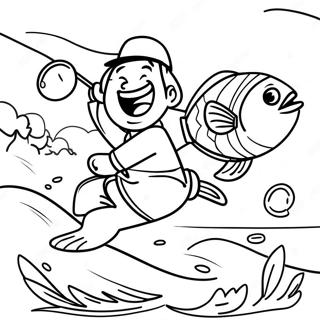 Happy Fisherman Catching A Big Bass Coloring Page 26863-24549