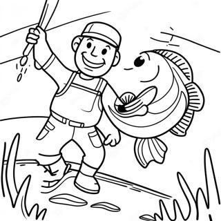 Happy Fisherman Catching A Big Bass Coloring Page 26863-24550