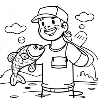 Happy Fisherman Catching A Big Bass Coloring Page 26863-24551