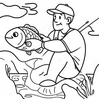 Happy Fisherman Catching A Big Bass Coloring Page 26863-24552