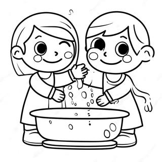 Happy Kids Hand Washing Coloring Page 26873-24559