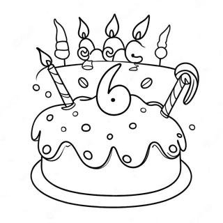 Colorful Happy 6th Birthday Cake Coloring Page 27003-24663