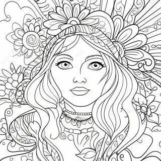 60s Hippie Flower Power Coloring Page 27122-24753