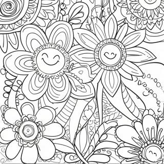 60s Hippie Flower Power Coloring Page 27122-24754