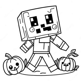 Cute Minecraft Zombie With Pumpkin Coloring Page 27534-25069