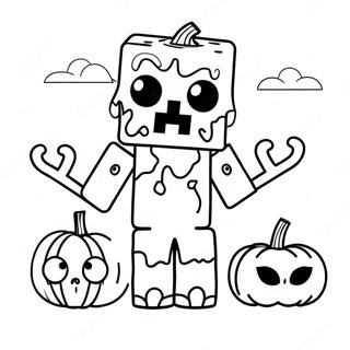 Cute Minecraft Zombie With Pumpkin Coloring Page 27534-25070