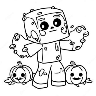 Cute Minecraft Zombie With Pumpkin Coloring Page 27534-25071