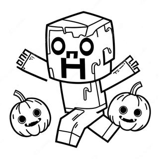 Cute Minecraft Zombie With Pumpkin Coloring Page 27534-25072