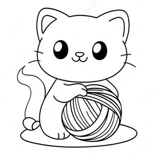 Cute Kawaii Cat Playing With Yarn Coloring Page 27604-25125