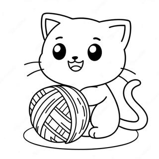 Cute Kawaii Cat Playing With Yarn Coloring Page 27604-25126