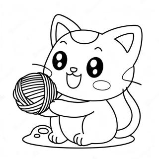 Cute Kawaii Cat Playing With Yarn Coloring Page 27604-25127