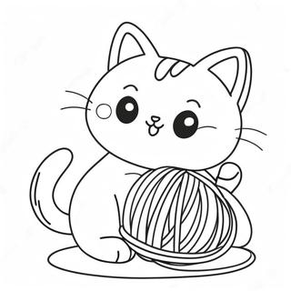 Cute Kawaii Cat Playing With Yarn Coloring Page 27604-25128