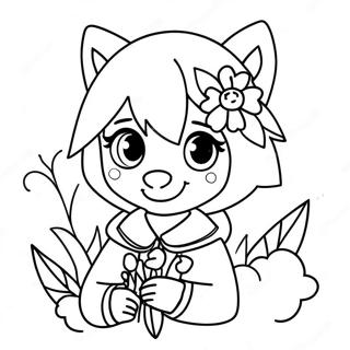 Cute Wolf Girl Anime With Flowers Coloring Page 27925-25374