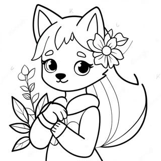 Cute Wolf Girl Anime With Flowers Coloring Page 27925-25375