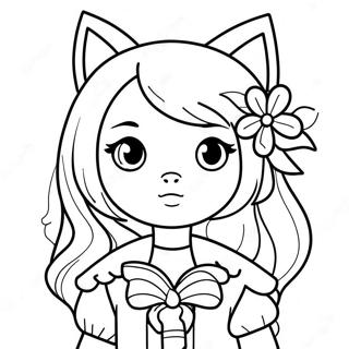 Cute Wolf Girl Anime With Flowers Coloring Page 27925-25376