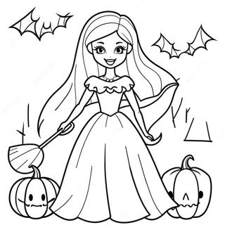 Spooky Halloween Barbie With Pumpkin Coloring Page 28055-25477