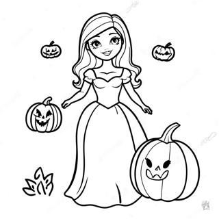 Spooky Halloween Barbie With Pumpkin Coloring Page 28055-25478